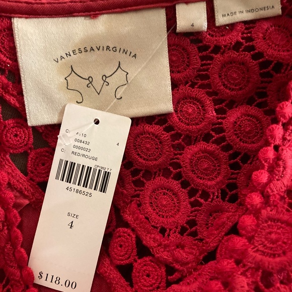 NWT Anthropologie Vanessa Virginia Red Candace Lace Top, size 4 - Picture 6 of 7